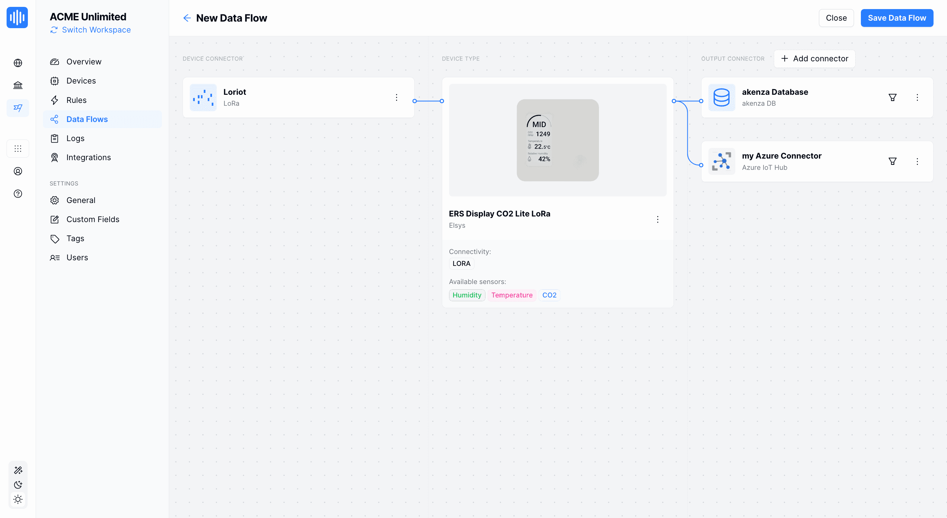 Asset tracking dashboard on akenza