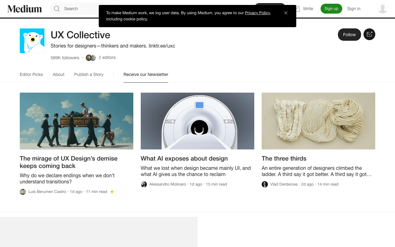 UX Collective екранна снимка