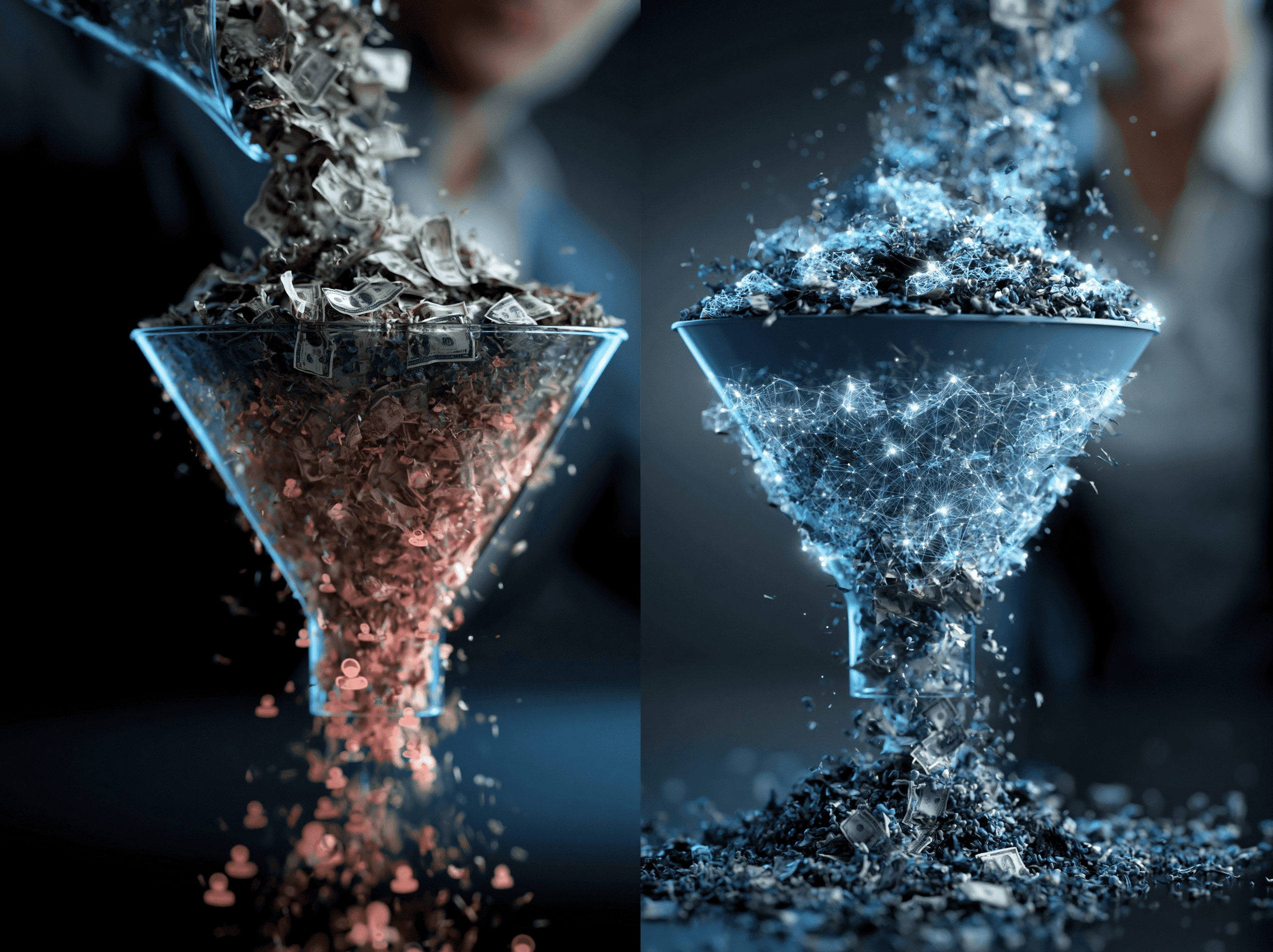 A visual metaphor showing two funnels side by side.