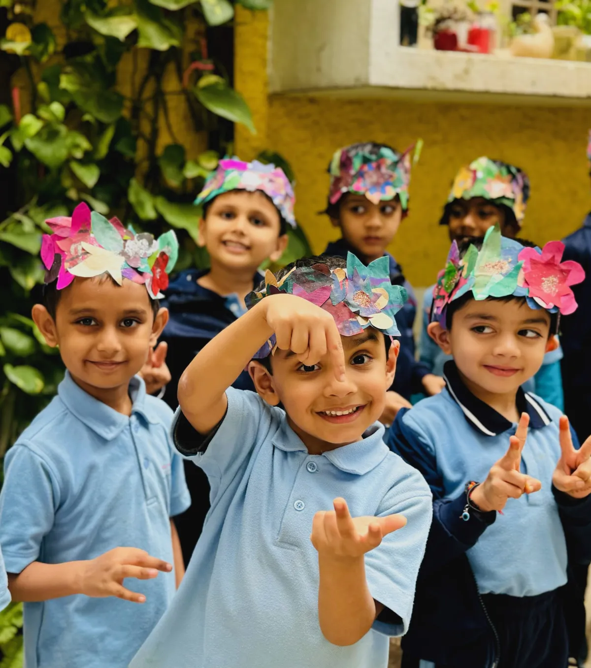 Nebula Montessori Kids enacting the book "The boy with flowers in his hair"