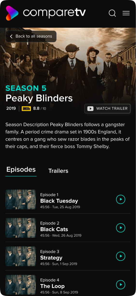 CompareTV app screen