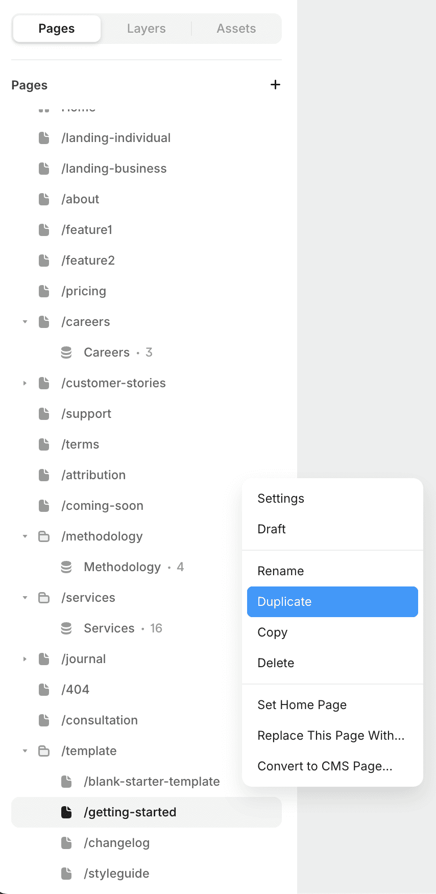 A dropdown menu displaying a list of options in a user interface, with the "Edit" option highlighted.