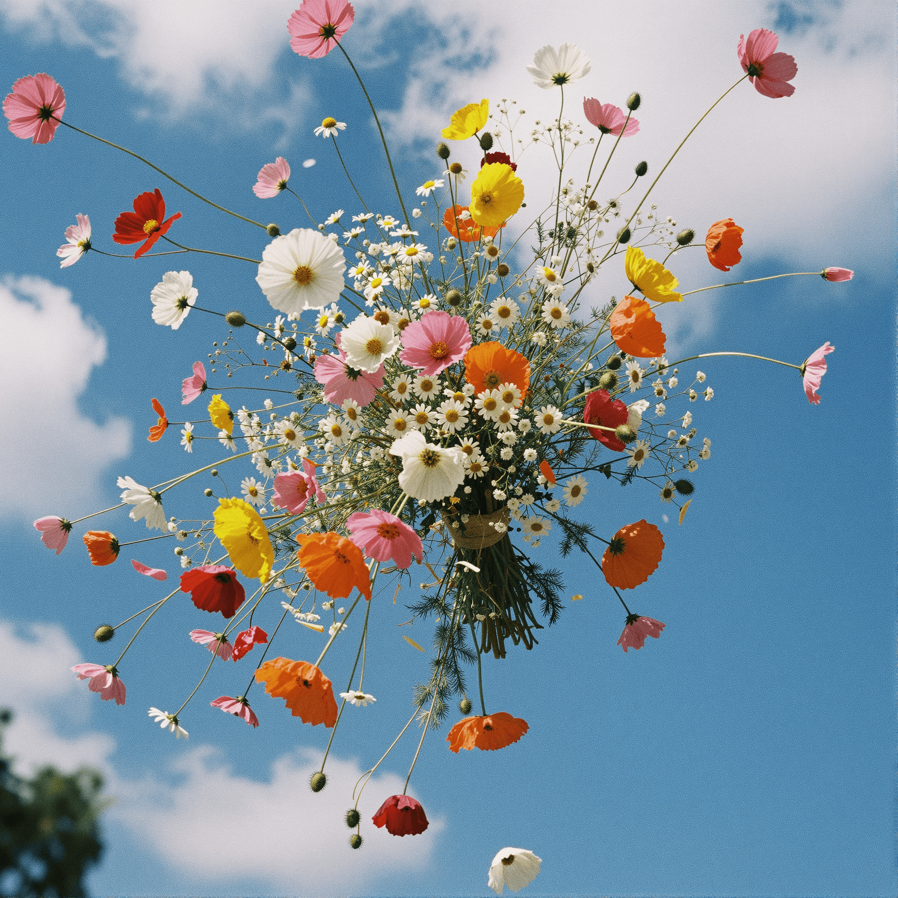 female similing while looking up at the clouds