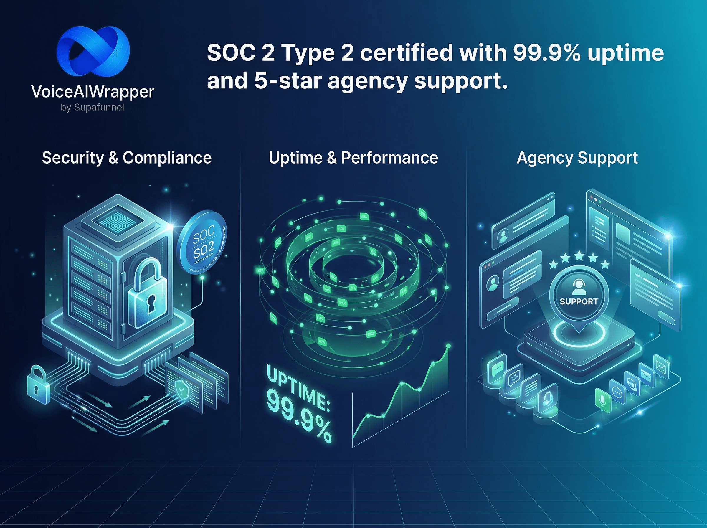 AI chat voice split feature with SOC 2 HIPAA GDPR data security, white-glove support via chat email Slack, and risk-free 7-day trial no credit card | VoiceAIWrapper.