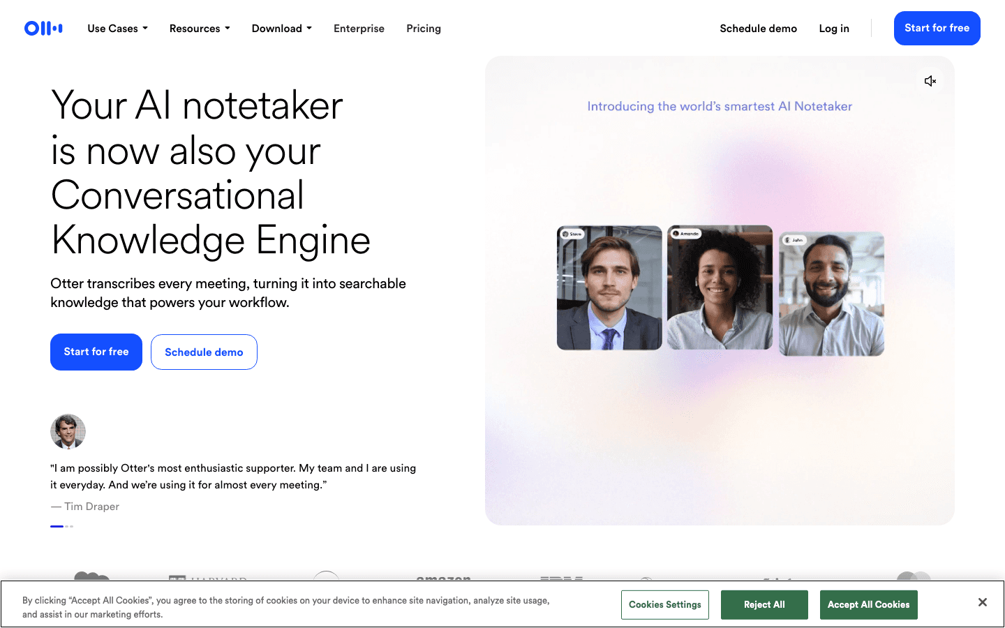 Otter.ai AI meeting notetaker website