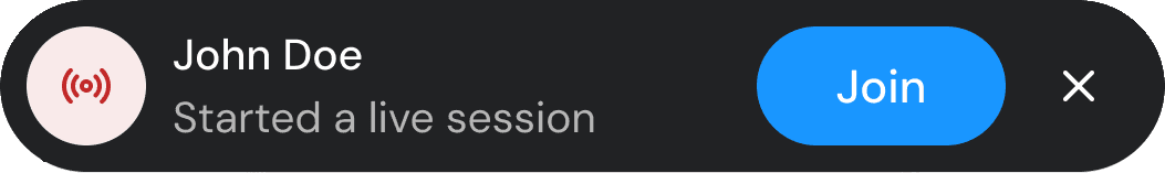 Notification: John Doe started a live session, Join