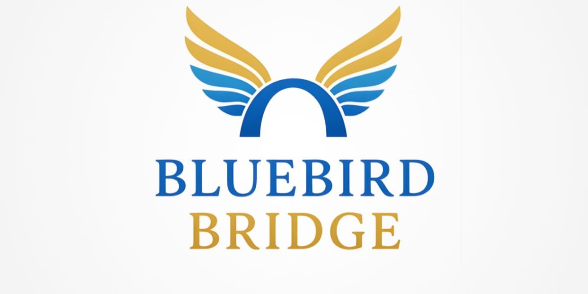 Bluebird Bridge logo with wings symbolizes the War on Nothing initiative, promoting peace through critical thinking and media literacy.