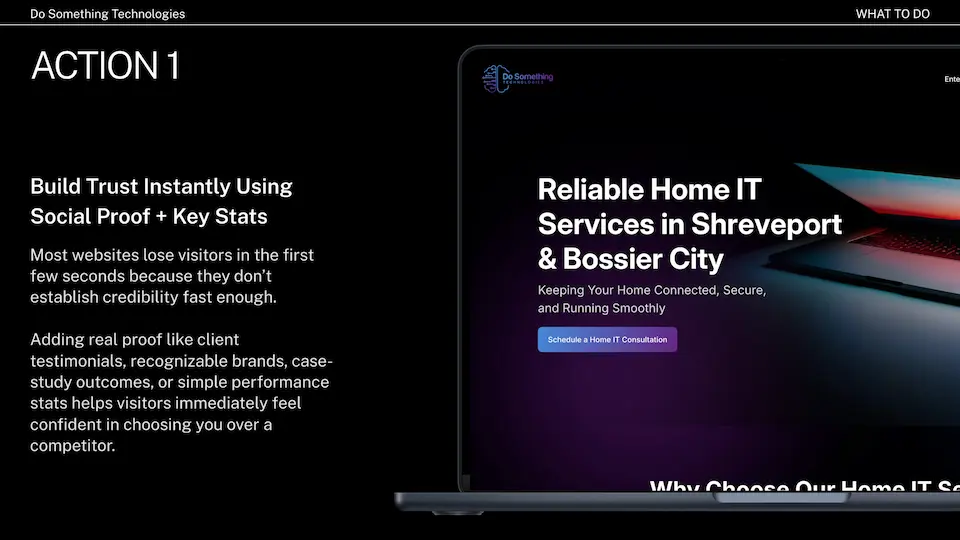 A slide showing actionable steps to build trust on your website