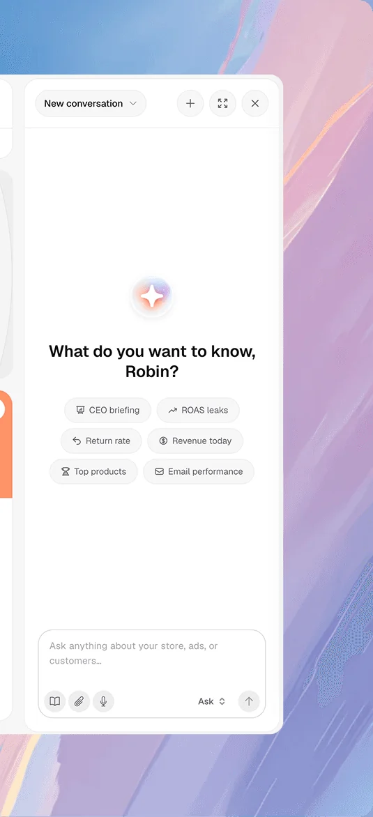 Commerce365 AI assistant with suggested questions