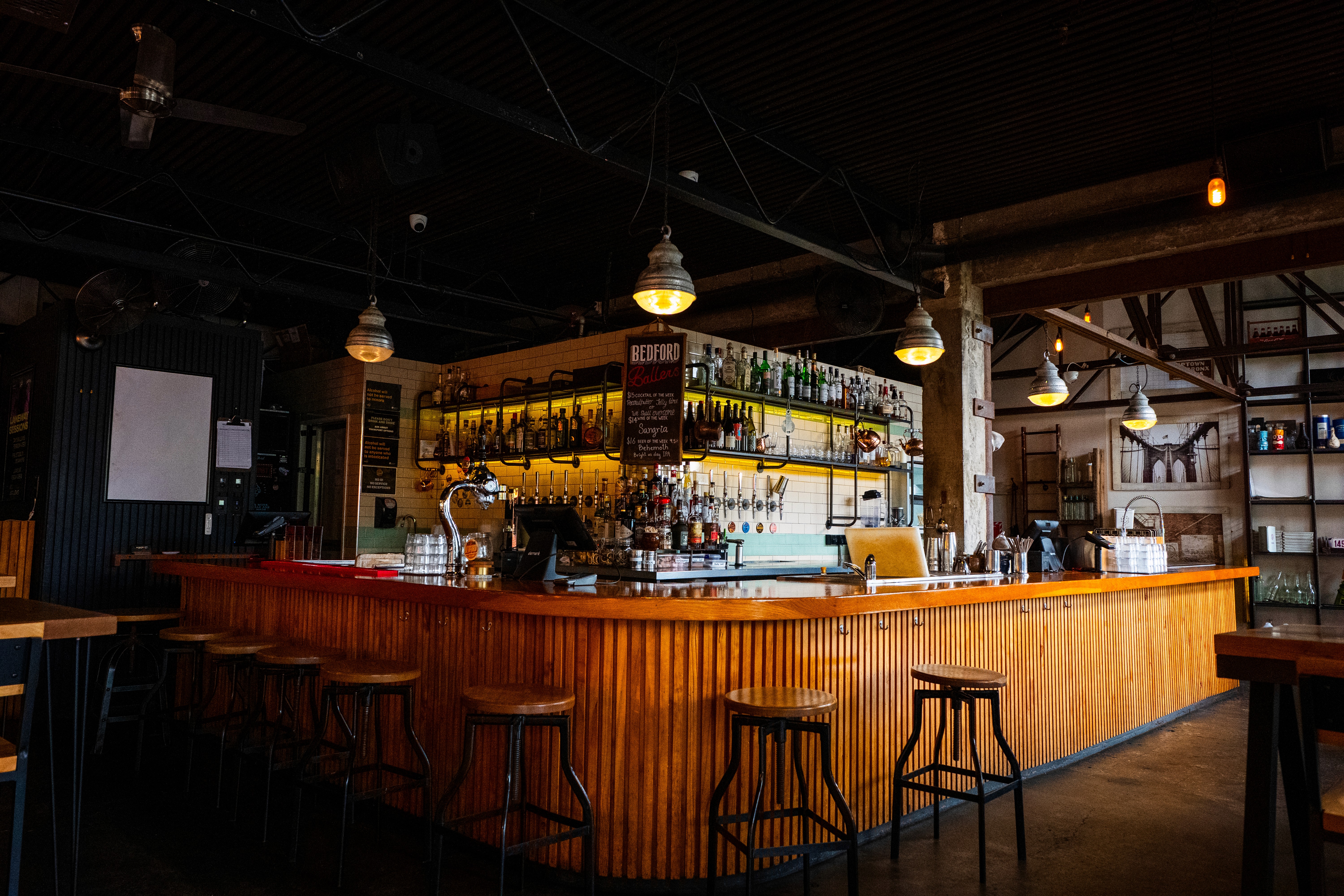 turned on pendant lamps