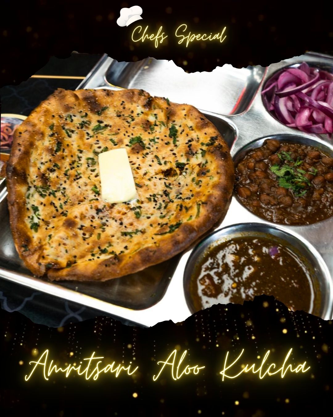 Crispy Amritsari Kulcha with chole at Ustaad G76