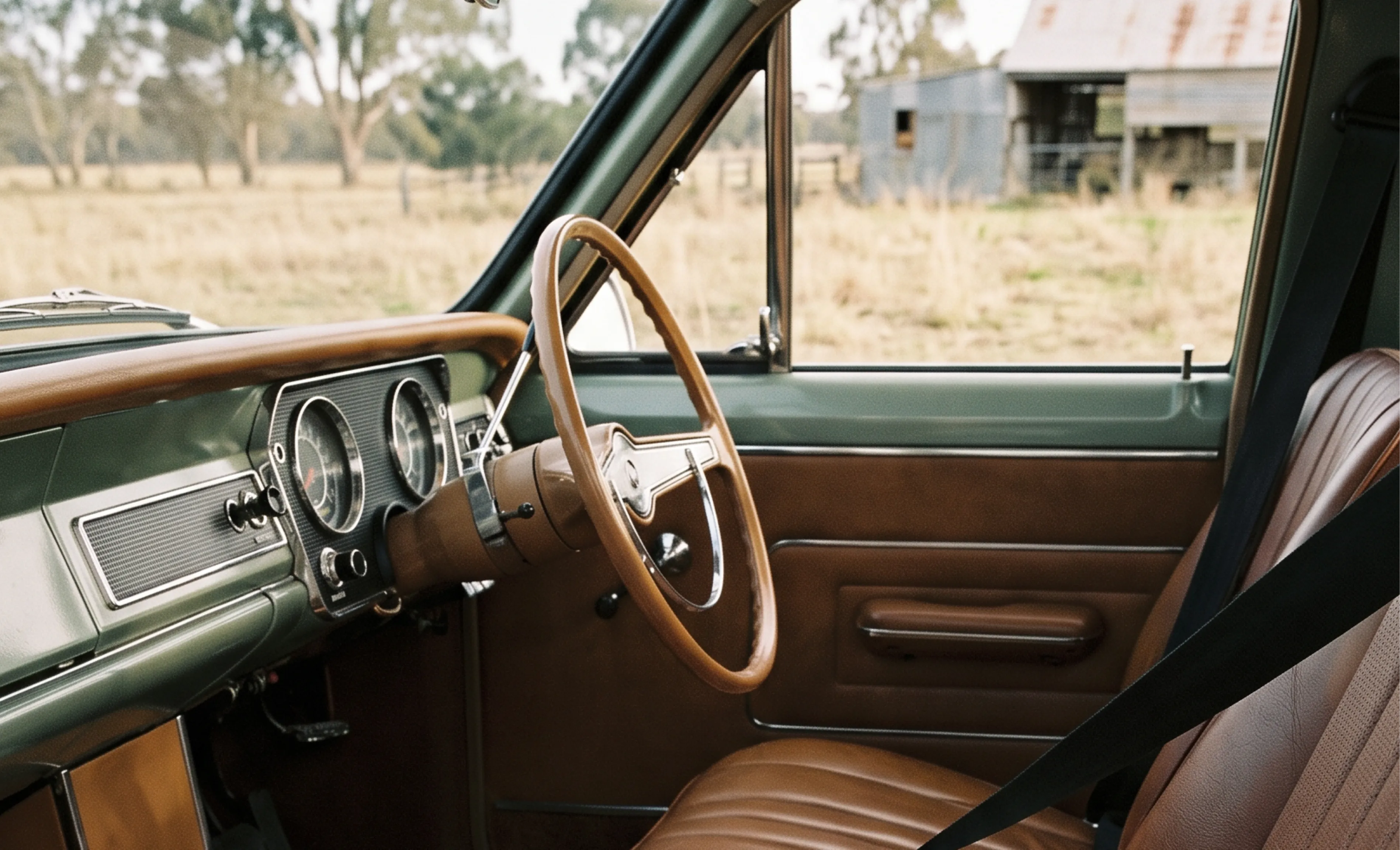 All Roads Brewing Co. brand photography showing a vintage car interior
