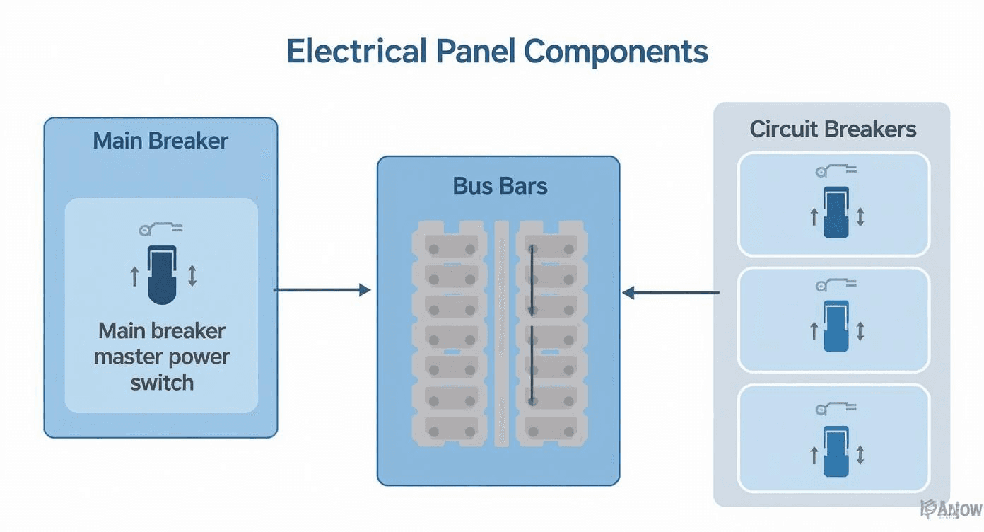 An infographic showing the key elements of a electrical panel