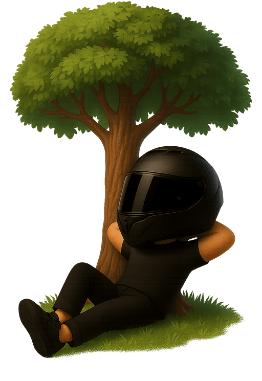 Cartoon biker landing on floor.