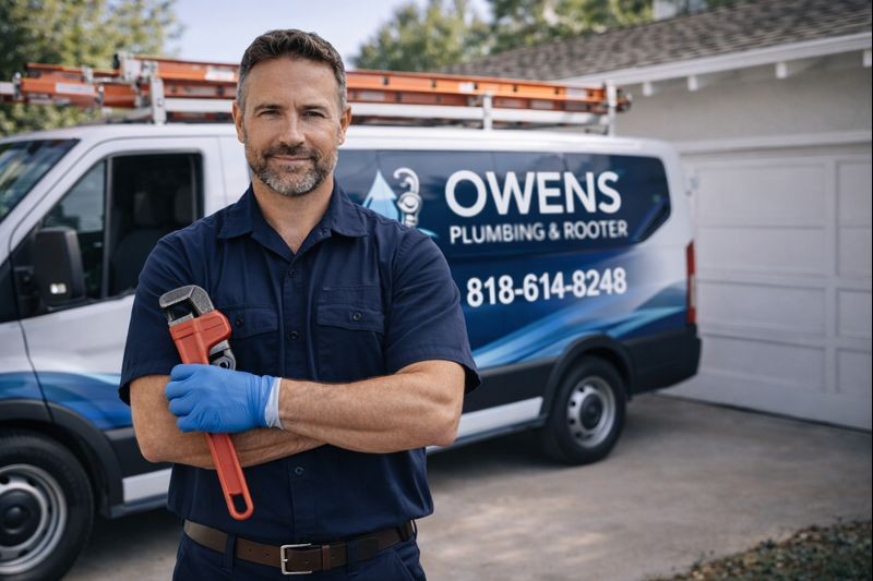 Local plumbing professional in Calabasas, CA with Owens Plumbing & Rooter service van