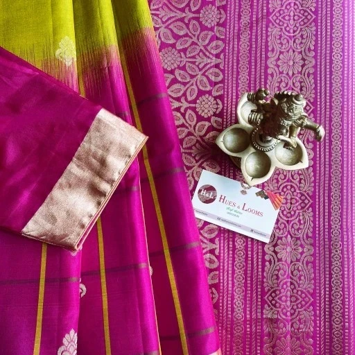 Lime Green Silk Saree With Floral Zari Motifs