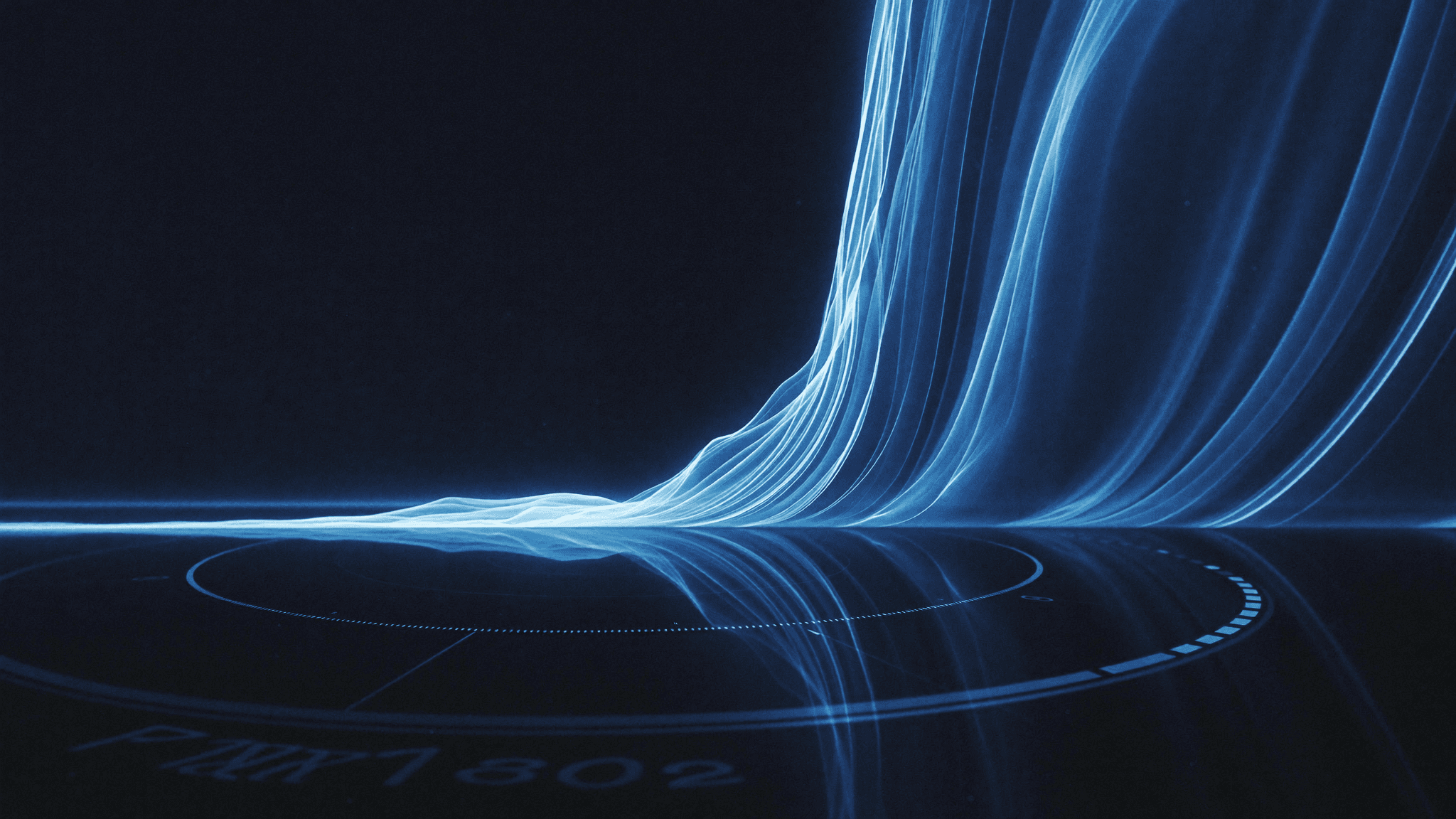 Abstract visualization of market volatility ribbons beside a calibrated dial, representing sizing a position to an instrument's volatility using ATR