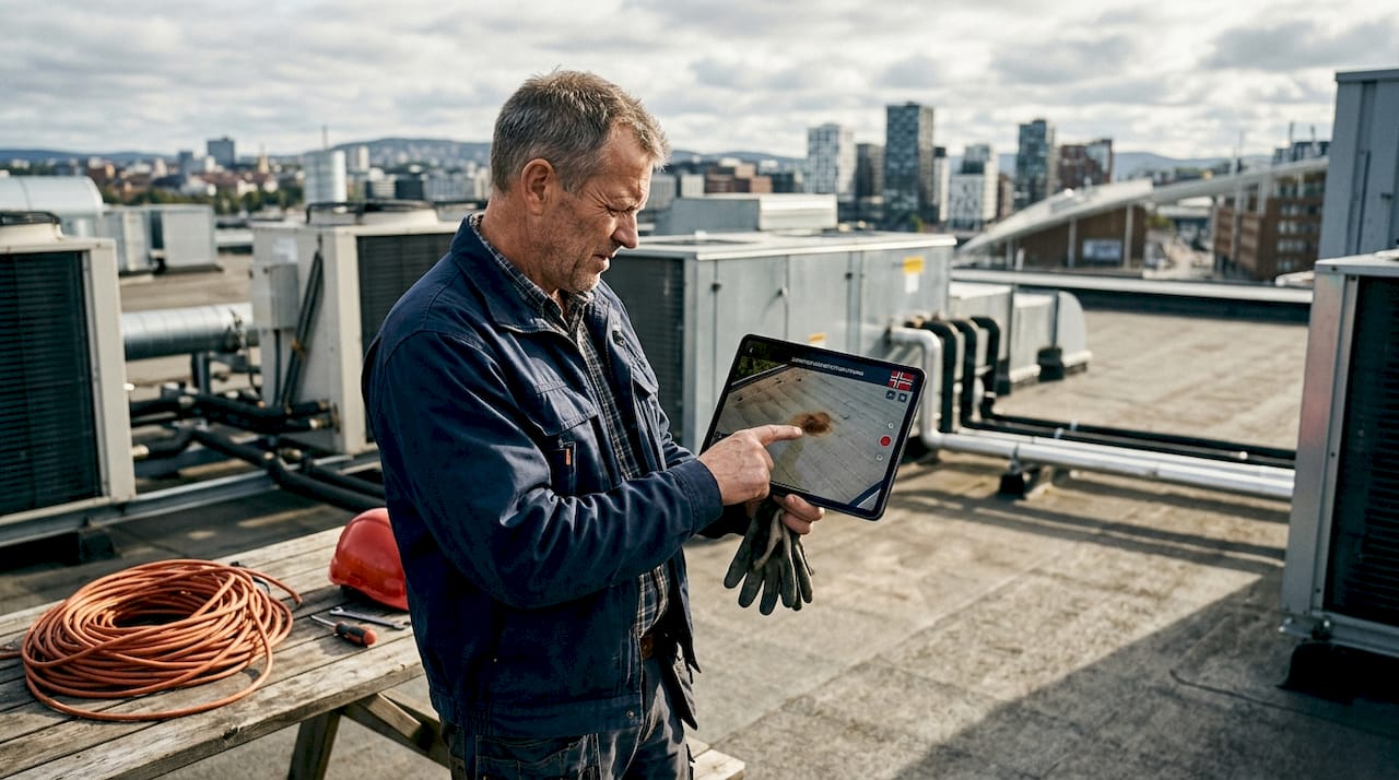 Driftslederen tar i bruk drone for å inspisere bygget