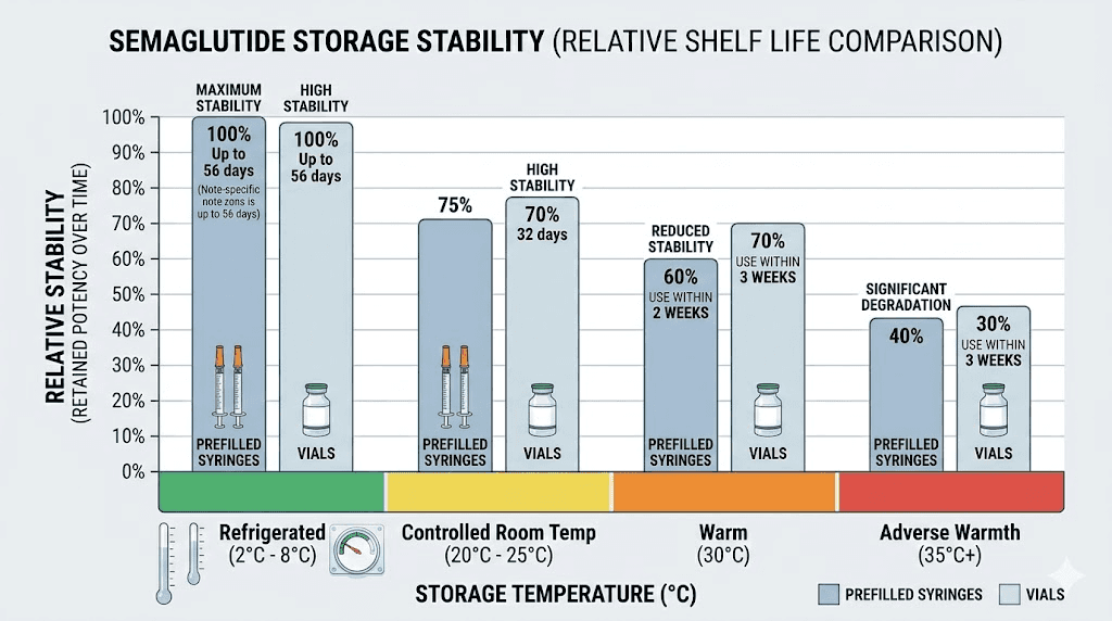 Semaglutide prefilled syringe stability chart by storage temperature