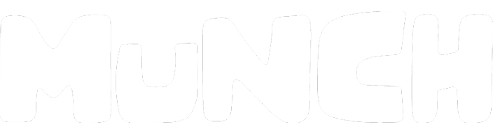 MUNCH logo in white on a black background, bold and rounded font.