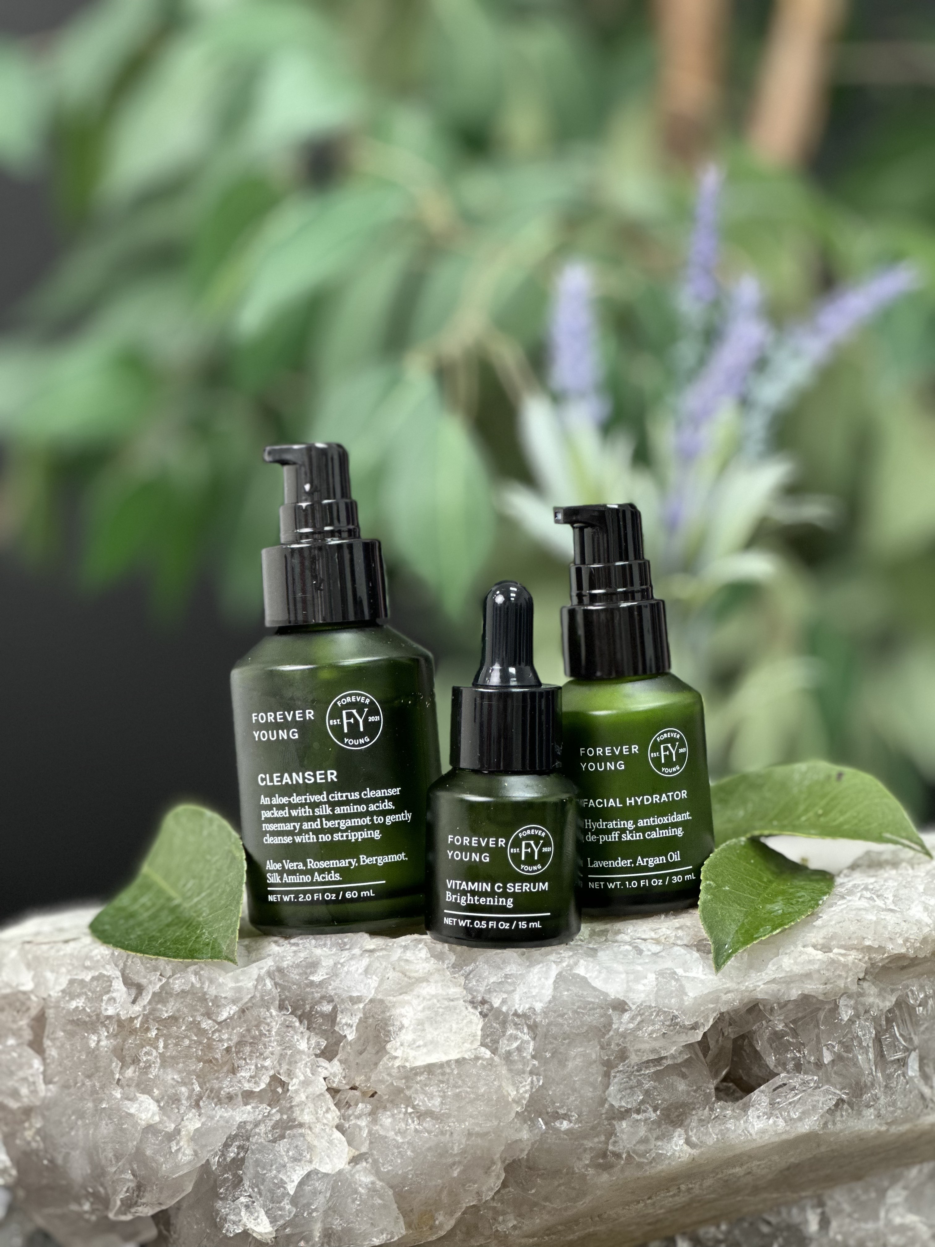 SFY Labs+ Forever Young Routine — complete 3-step skincare kit for men featuring cleanser, serum, and hydrator for healthy, balanced skin.