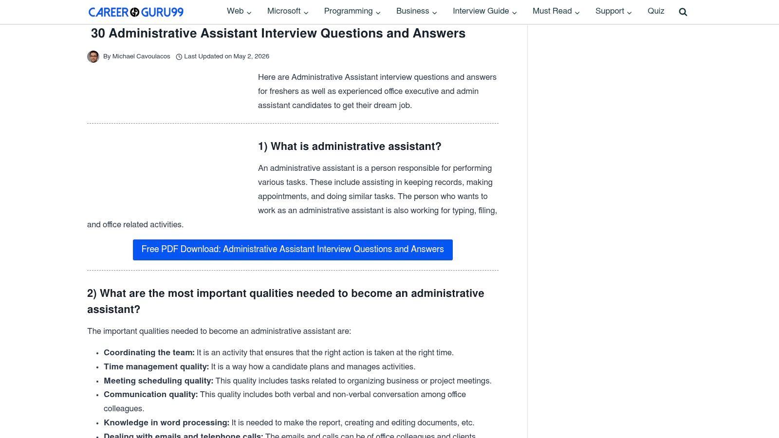 Guru99, Top 30 Administrative Assistant Interview Questions & Answers