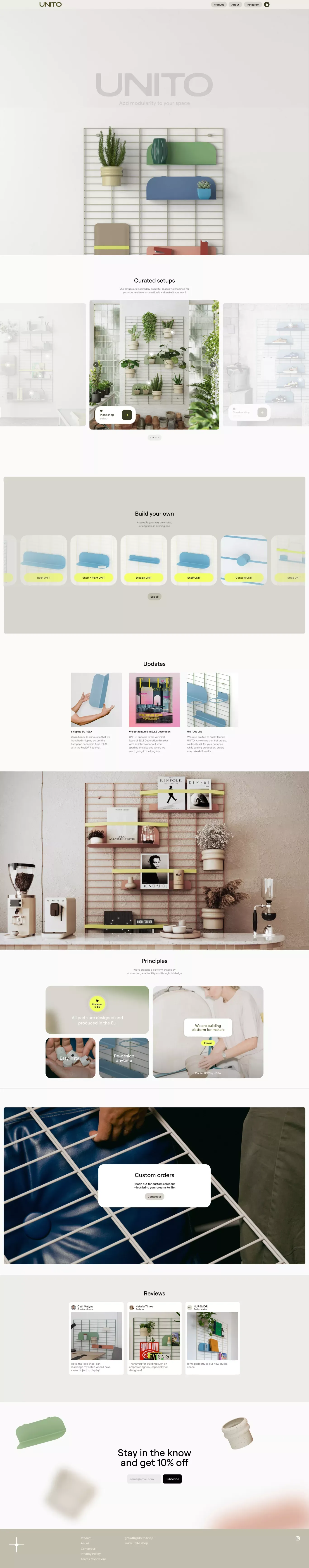 UNITO ecommerce page screenshot showcasing Furniture & Interiors design