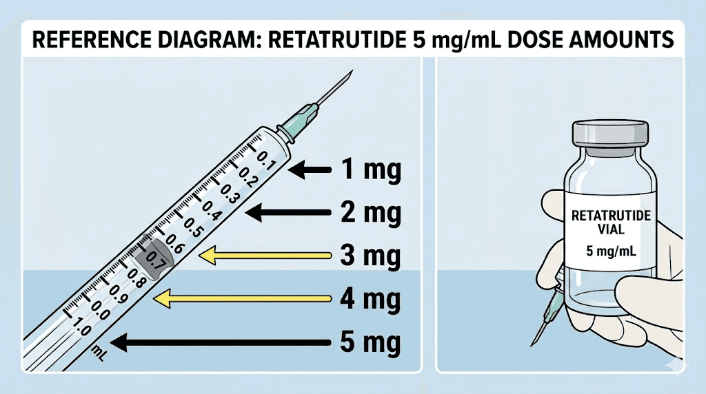 Retatrutide 10 mg vial unit calculation reference chart for insulin syringe