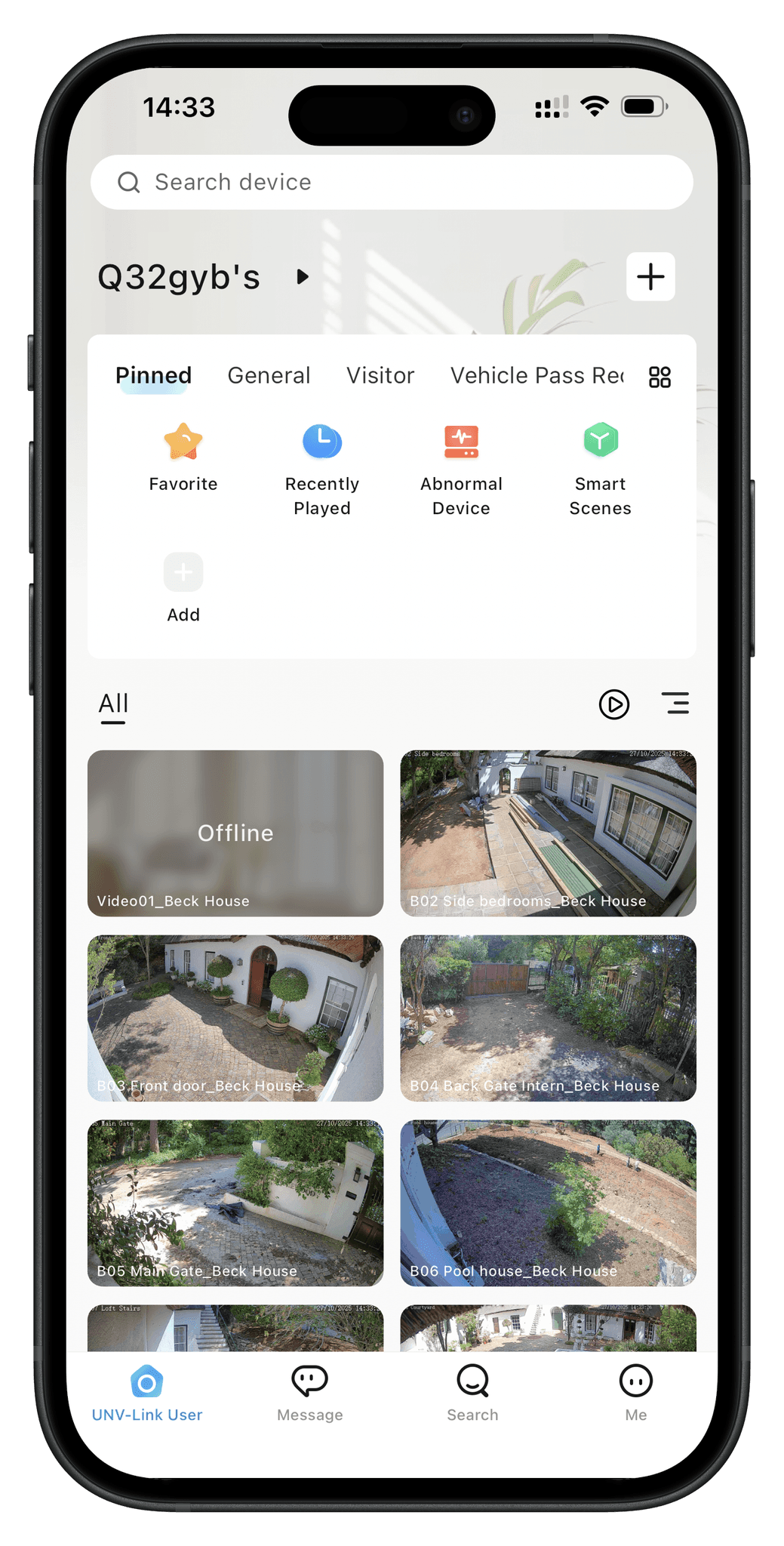 the CCTV app showing cameras
