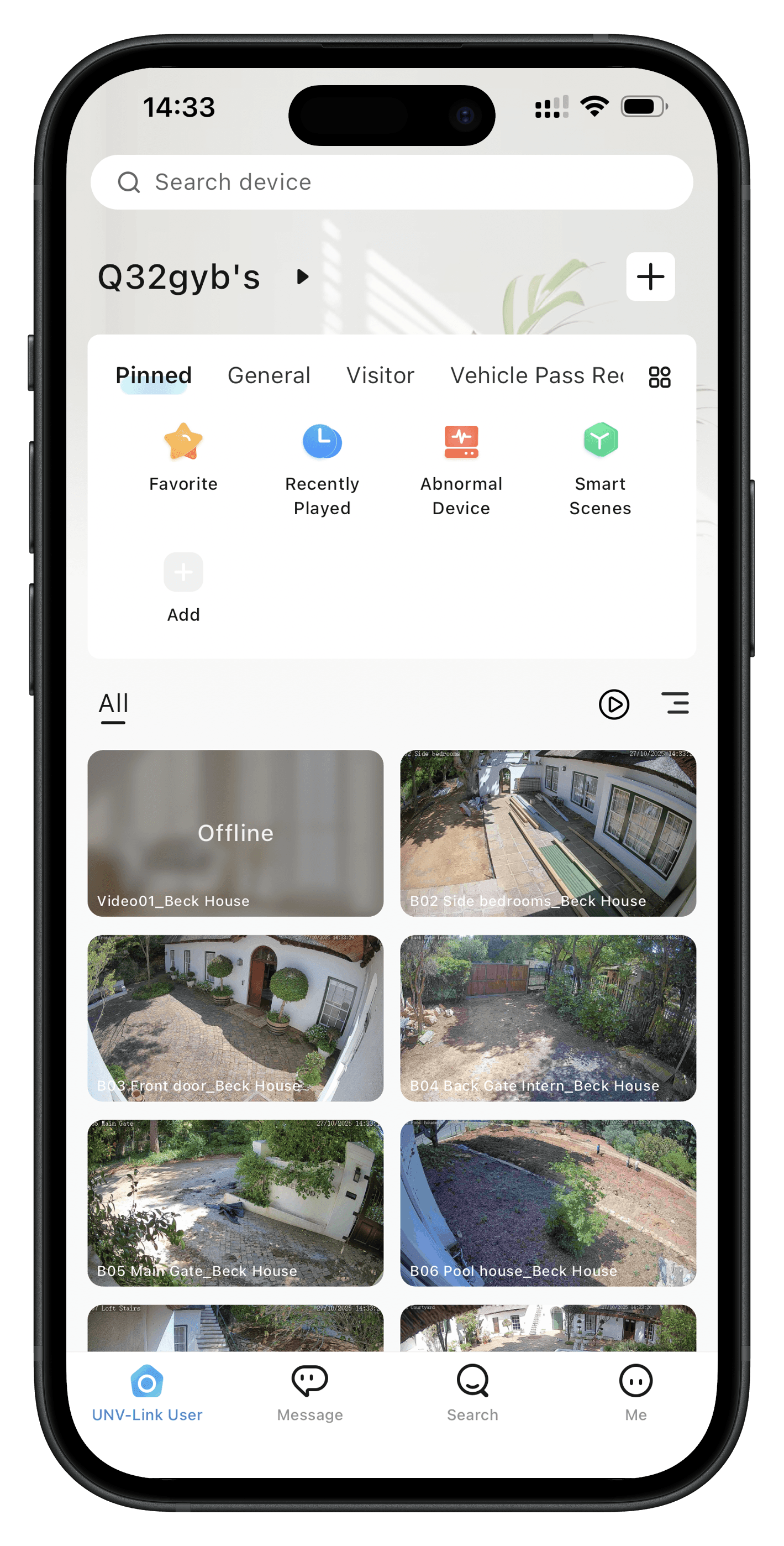 the CCTV app showing cameras