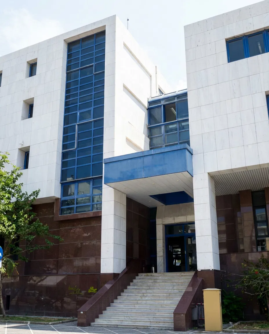 Exterior view of the Kalamata Courthouse building in Greece.
