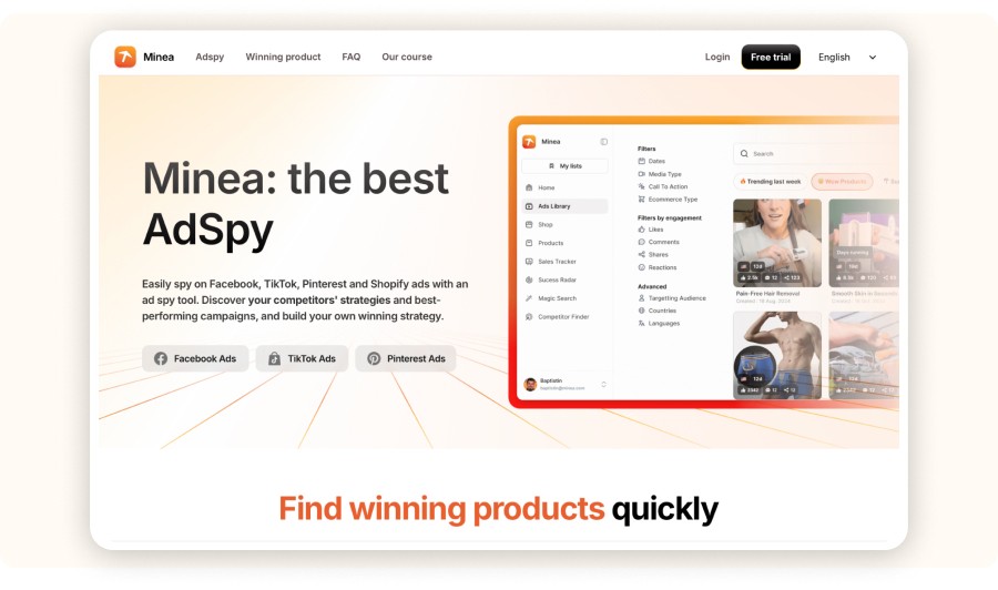 Minea Adspy interface