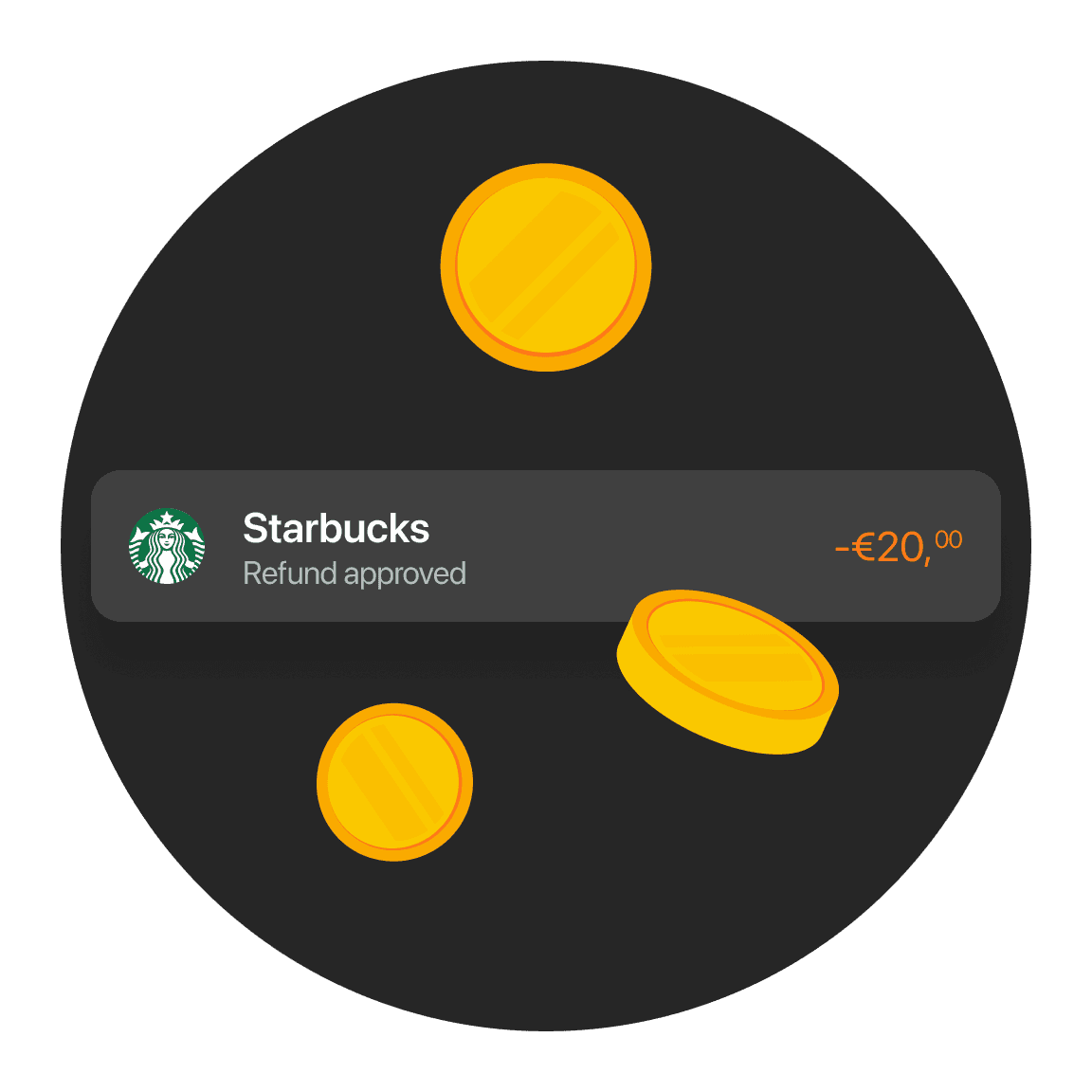 Two hands exchange a rolled banknote, set against a dark background with a notification bar above.