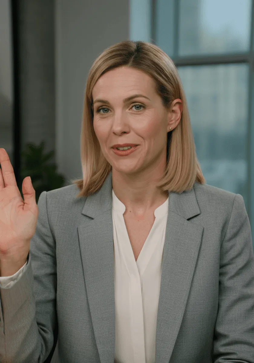 Women in suit smiling gesture