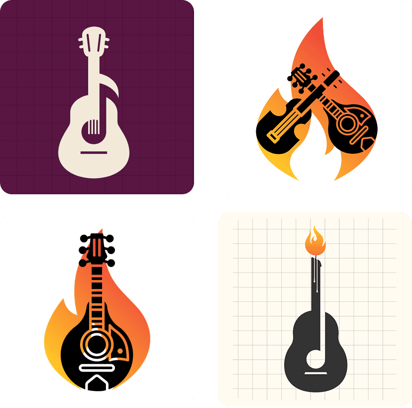 Grid of illustrated icons showing branding directions: whiskey glasses, instruments, and Americana symbols.