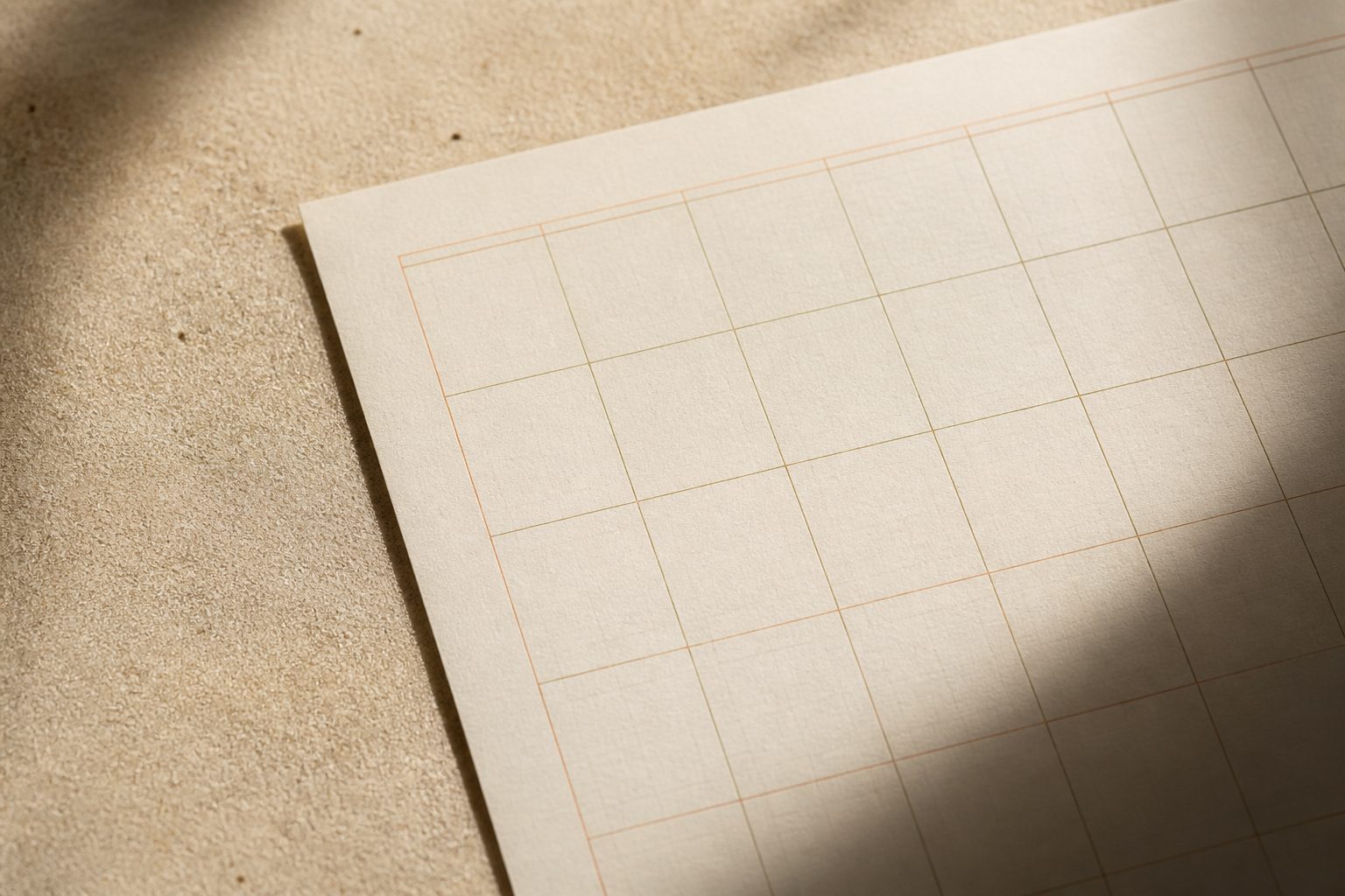A cream sheet crossed by a single clay-red thread