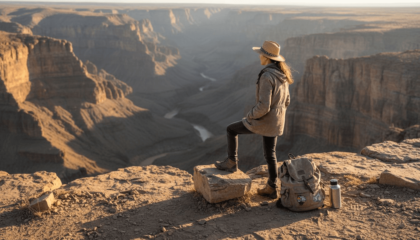 Un viajero contempla la impresionante belleza del Cañón del Río Fish en Namibia.