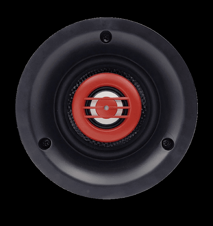 Black speaker with red and white center