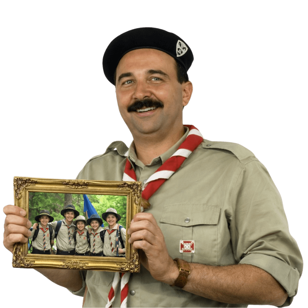 Jean-Bat montre un cadre photo de sa troupe - La Jeance Team Building