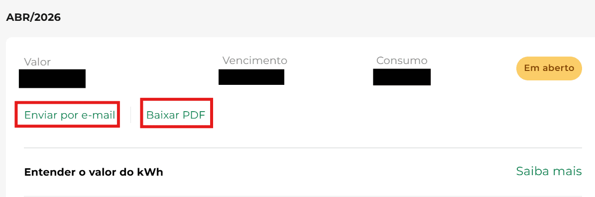 enviar por email ou baixar pdf no cemig atende