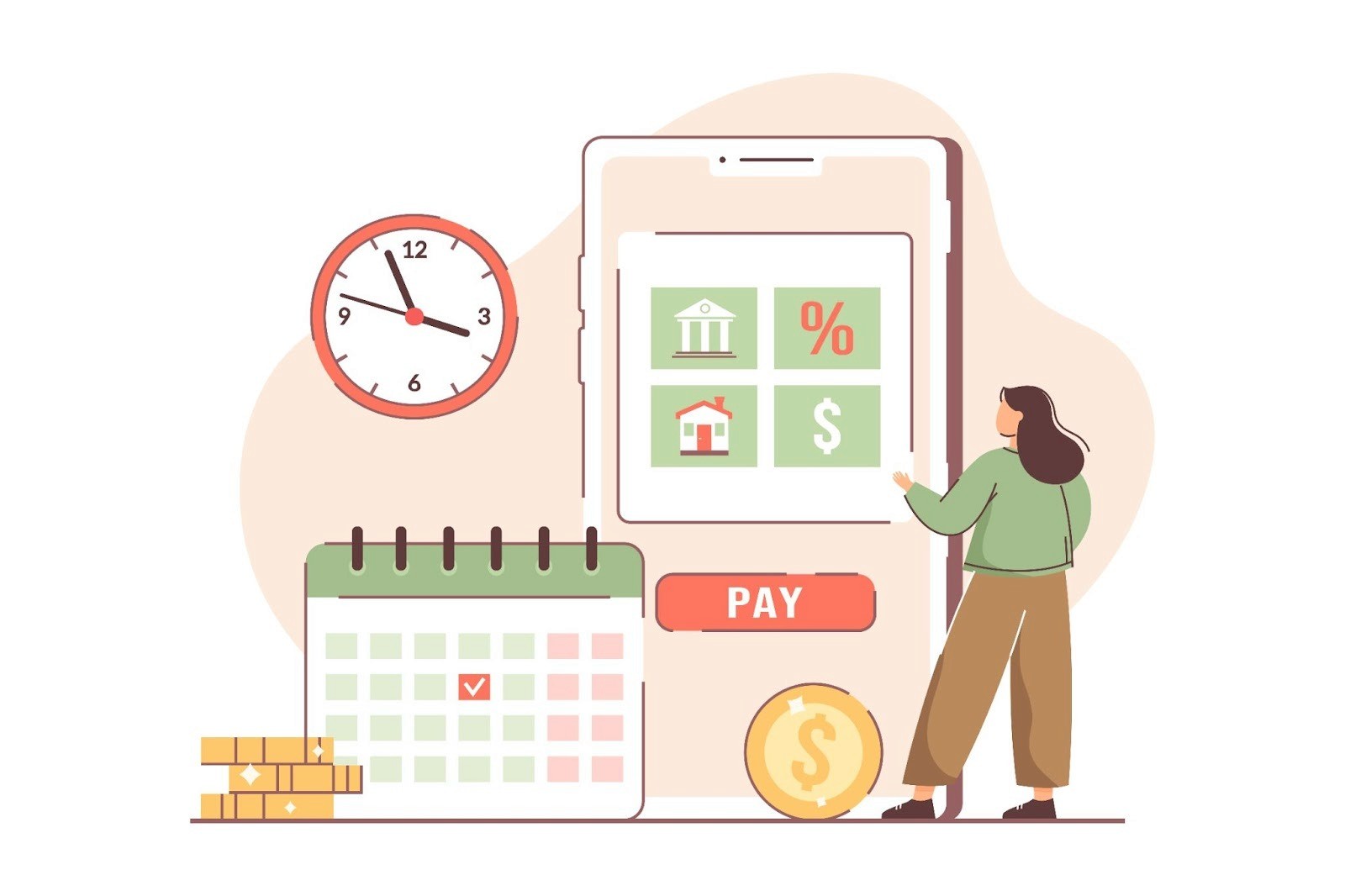 An illustration of a woman analysing payroll mistakes and accuracies. 
