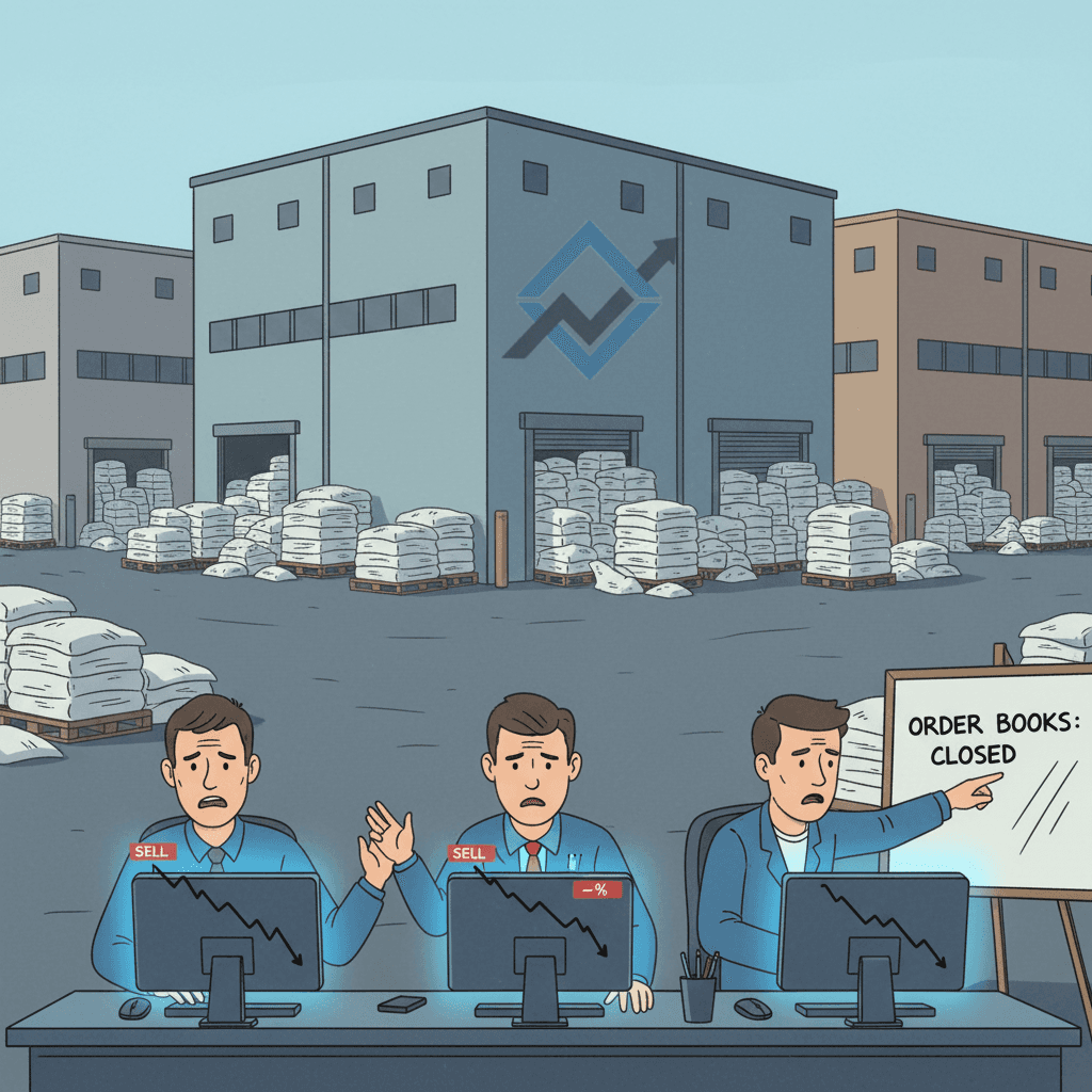 Warehouses with unsold PE inventory and falling price charts