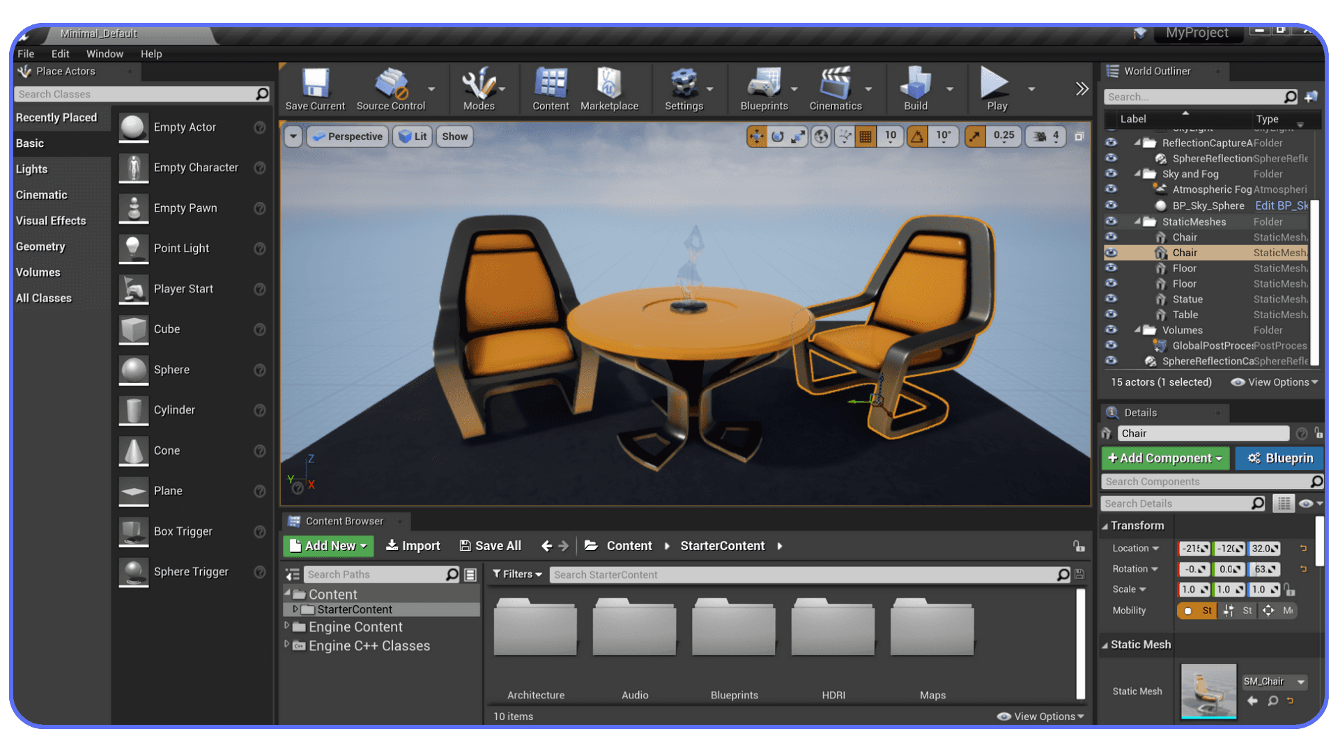 Placing and editing static mesh furniture assets in Unreal Engine