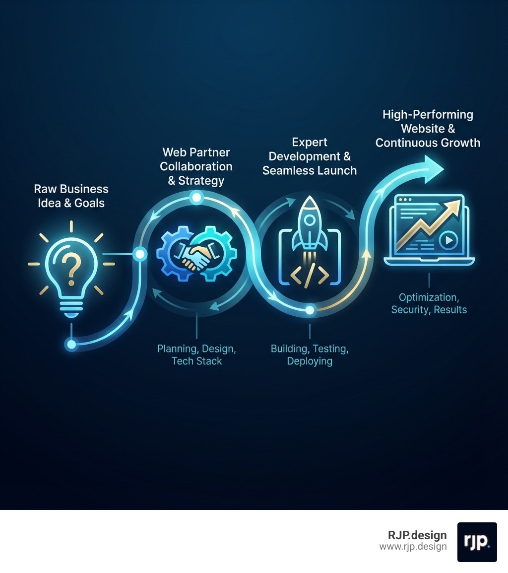 infographic explaining the journey from a basic business idea to a high-performing website with a web partner - web company infographic