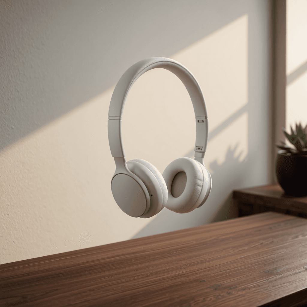 product photography of a pair of wireless over-ear headphones designed for audio listening