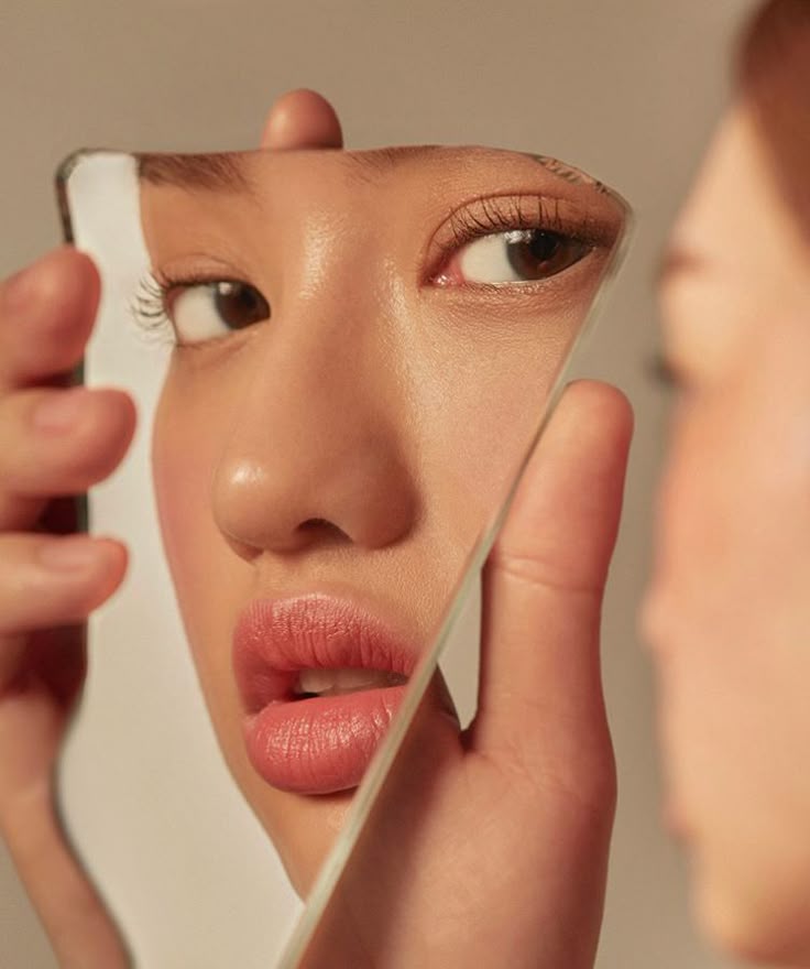 close-up face reflection mirror beauty editorial shot