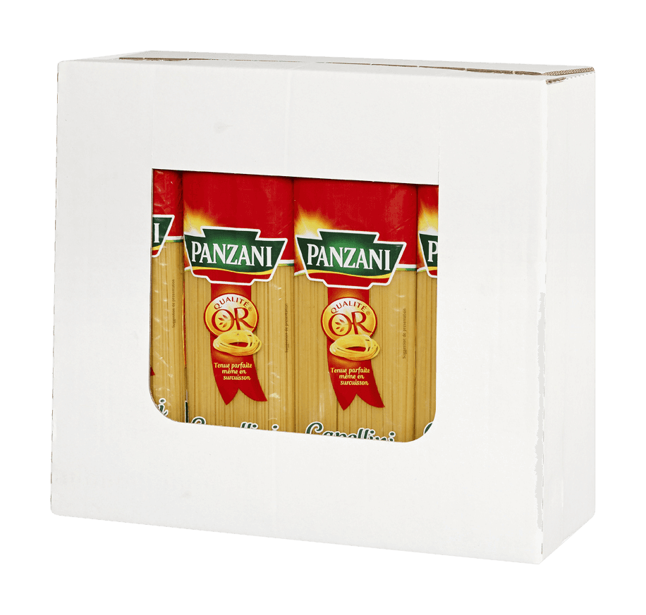 Päckchen Panzani Spaghetti in weißer Box. Italienische Pasta für leckere Gerichte.