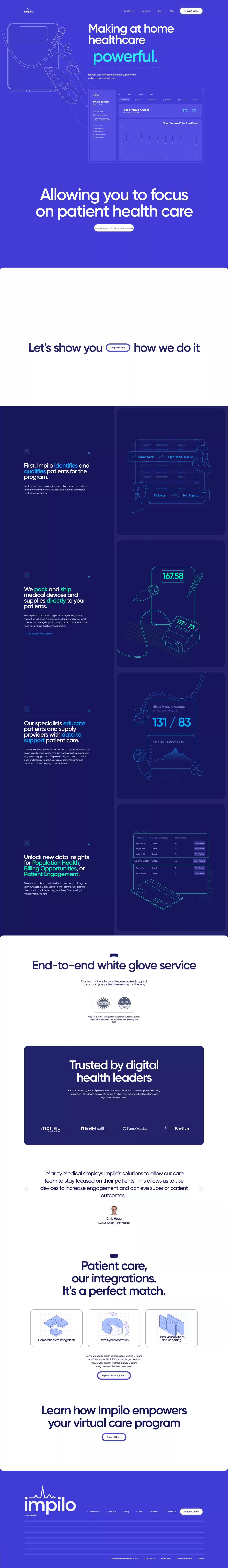 Impilo landing page screenshot showcasing Medical and Tech design