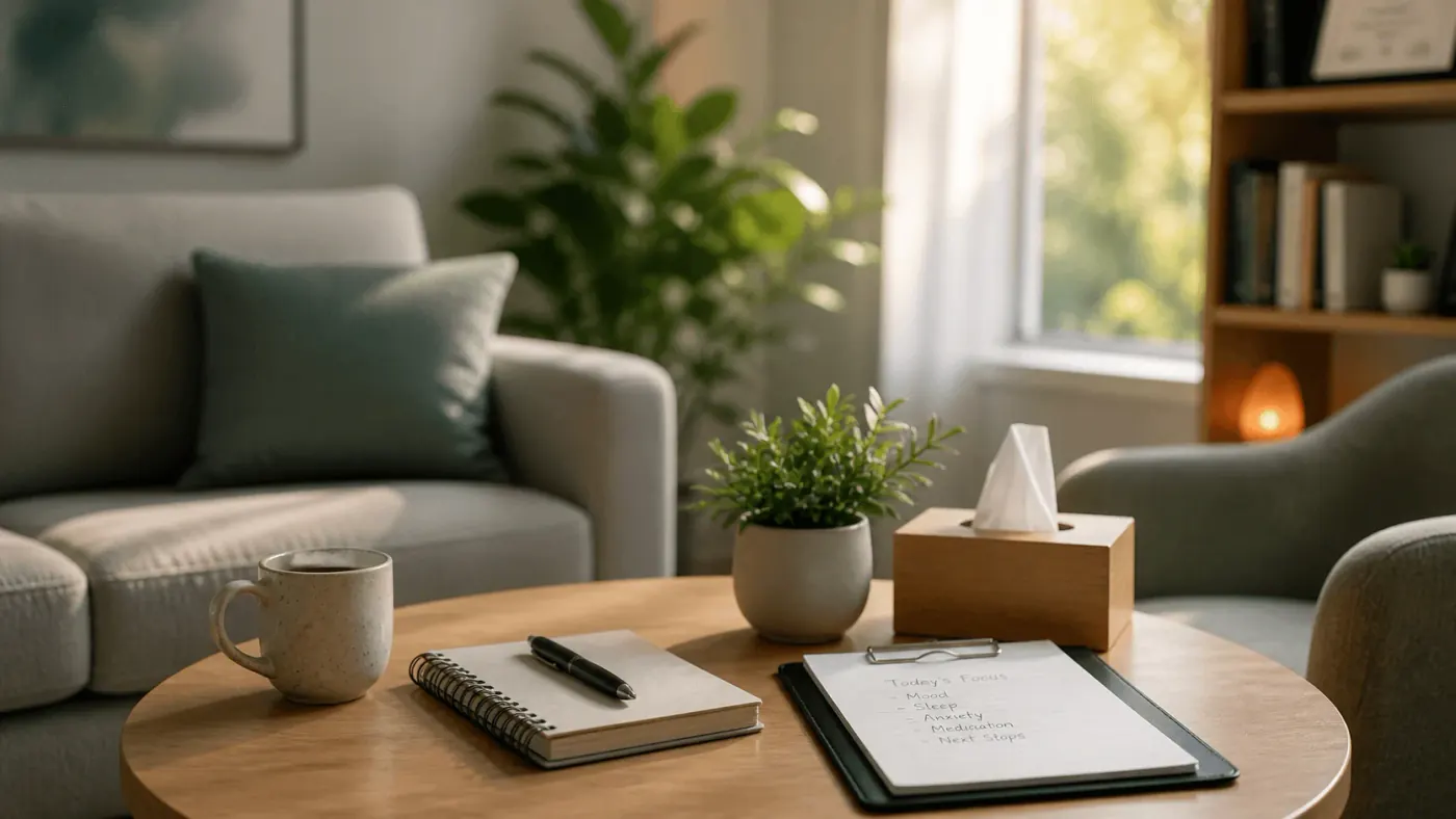 Medication management materials prepared in a comfortable counseling office