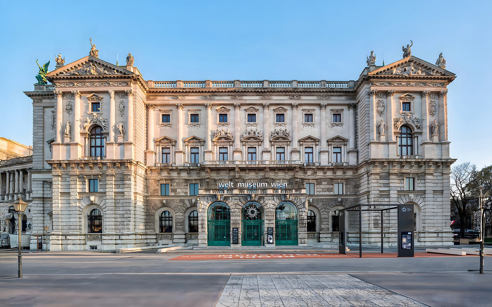 Weltmuseum Wien entrance facade in Vienna, Austria.